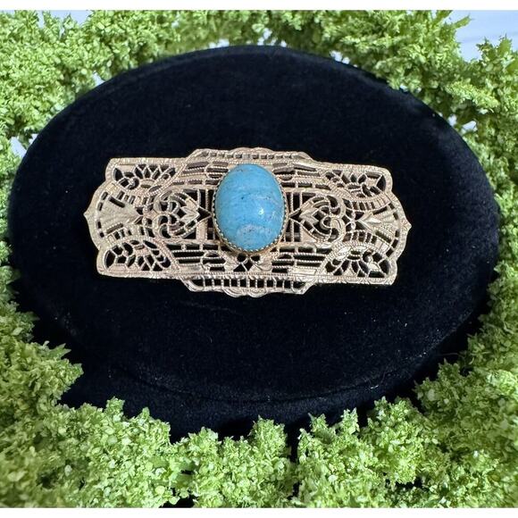 Vintage 12k Gold Filled Alice Caviness Signed Filigree Stone Brooch - Picture 1 of 4